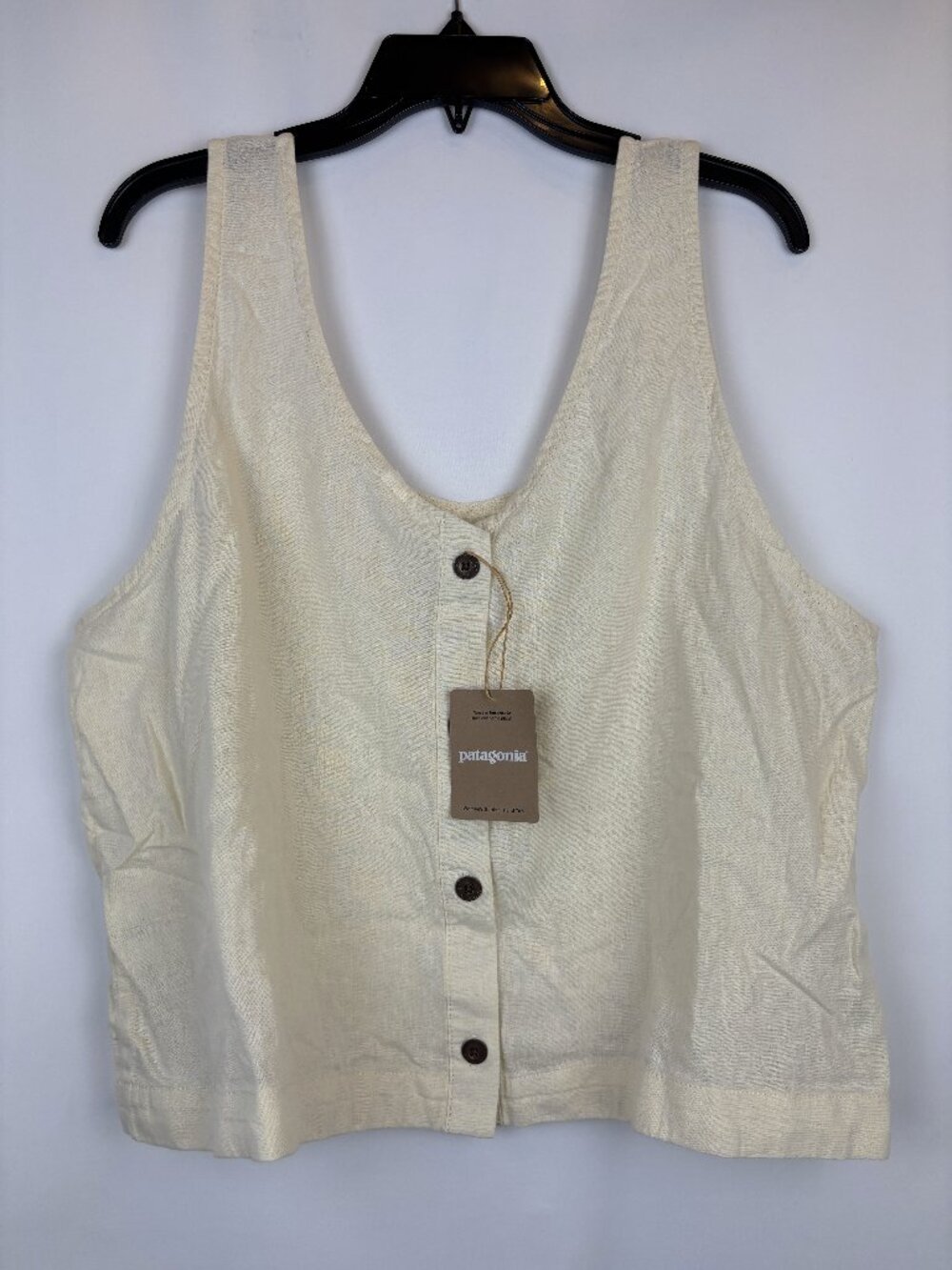 XL Patagonia Garden Island Top Cream Sleeveless Hemp Lyocell Button Shirt NWT